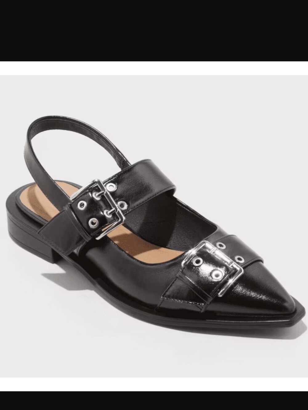 New w/Tags Wild Fable Peyton Vegan Leather Double Buckle Slingback Flats - Picture 2 of 6